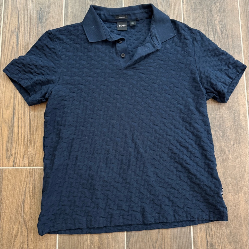 Boss Dark Blue Textured Polo Shirt